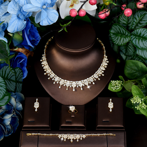 ต่างหูสร้อยคอเซอร์โคเนียทรงหยดน้ำสีทองทรงลูกบาศก์4ชิ้นเครื่องประดับสำหรับเจ้าสาวดูไบไนจีเรียชุดเครื่องประดับสำหรับงานแต่งงานของผู้หญิง S-<span class=keywords><strong>512</strong></span> - Product Image 2