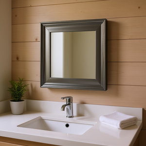 Espejo de Vanidad Cuadrado Metálico Gris Crocodile Shaker, Espejo de Pared de Diseño Moderno para Uso Doméstico, Marco de Vidrio y Metal, Ampliación 1x - Product Image 2