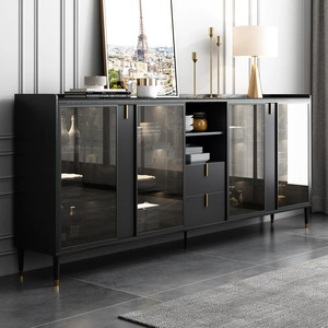 Home Furniture <strong>Black</strong> Wooden Living Room <strong>Sideboard</strong> Modern Pull Out Organizer Kitchen <strong>Cabinets</strong> With Drawers - Product Image 1
