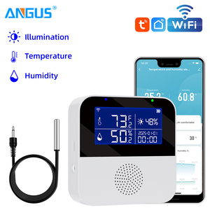 ANGUS Tuya WiFi <span class=keywords><strong>เซ็นเซอร์</strong></span>วัดอุณหภูมิและความชื้นอัจฉริยะสำหรับบ้าน พร้อมจอแสดงผลสี สถานีตรวจอากาศดิจิทัล พร้อมหัววัดกันน้ำภายนอก - Product Image 1
