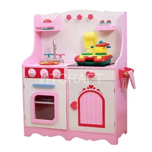 PLK522粉红色游戏厨房与塑料配件如水龙头，水槽，2020New时尚木制玩具