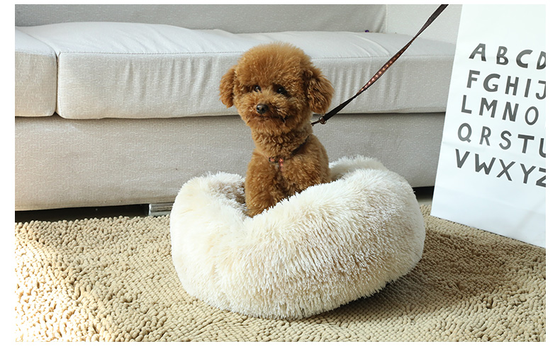 Manufacturer wholesale Plush Round Cozy Calming Donut dog bed dropshipping soft washable Fluffy Cat Bed Removable pet cushion