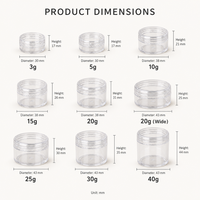 Pot de voyage mini vide en plastique PS transparent, écologique, 5g, 10g, 15g, pour baume à lèvres, crème contour des yeux, échantillon cosmétique, avec bouchons