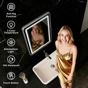 Smart Anti-Fog LED Luminous Glass Makeup <b>Mirror</b> with Touch Screen Modern <b>Square</b> Design for Bathroom Use - Product Image 2