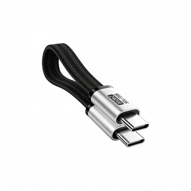 Type-C Magnetic Aluminum Alloy Braided Short Cable 240W Fast Charging 80Gbps Transmission 16K Screen Projection 18cm Flat Wire