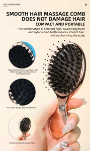 Compact Small Plating Hair Extensions <b>Brush</b> Mini Hair <b>Detangle</b> <b>Brush</b> with Cotton Bag Case Packaging Blank Boar Bristle Hairbrush - Product Image 3