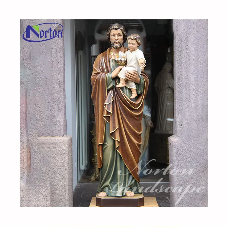 Groothandel Glasvezel Hars Kerk Sculptuur Levensgrote Katholieke St Joseph Holding Jesus Standbeelden