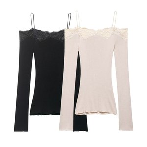 SHENZHU 2026 Nuova Collezione Primavera Elegante e Versatile T-shirt a <span class=keywords><strong>Maniche</strong></span> <span class=keywords><strong>Lunghe</strong></span> con Scollo Dritto, <span class=keywords><strong>Pizzo</strong></span> e Patchwork Off-Shoulder 1067007 - Product Image 1