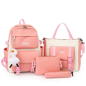 Hot selling custom fashion travel school bag women girls student cat 4 pcs backpack set