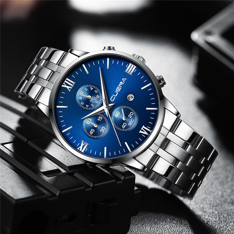 Orologio Uomo Lusso CRRJU – Acciaio Inox, Cronografo, Calendario, Impermeabile – Quadrante 45 Mm, Nero Argento