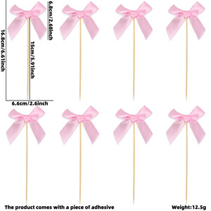 8 pz/pacco Topper per cupcake in poliestere a forma di fiocco, decorazioni per torte di compleanno a strato singolo, bandierine per dessert a forma di fiocco per ragazze - Product Image 5