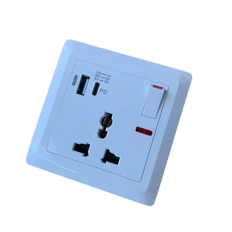 13A 3 Pin Universal Wall Socket Usb and Type C Electric Power Usb Switch Outlet Uk Wall Socket With Usb C Type