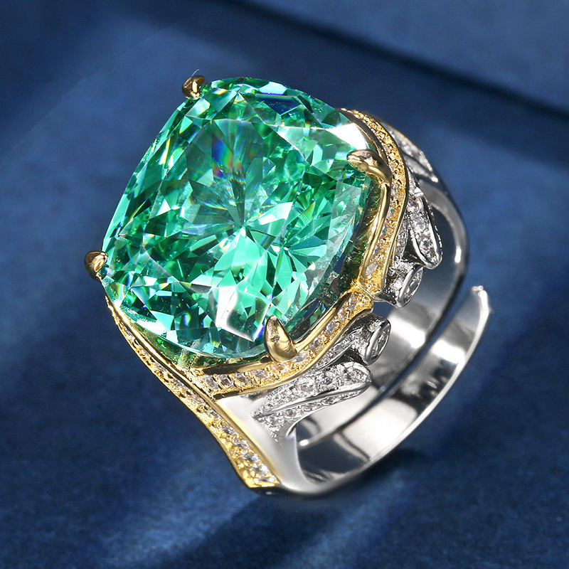 adjustable size White gold bird's nest cut Parra green ring