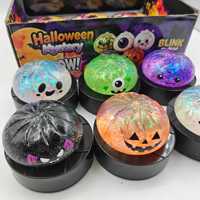 Jouet Squishy Halloween en forme de boulette, boîte ronde, paillettes, pain de maltose, fantôme, chauve-souris, citrouille, monstre, à rebond lent, sensoriel, anti-stress, cadeau pour enfants