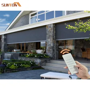 Outdoor waterproof curtain zip track screen roller shades smart wifi operated auto motorized windproof roller blind kits