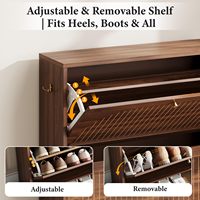 Meuble à chaussures pour entrée, meuble de rangement moderne de style mid-century avec tiroirs rabattables en noyer cannelé pour chaussures