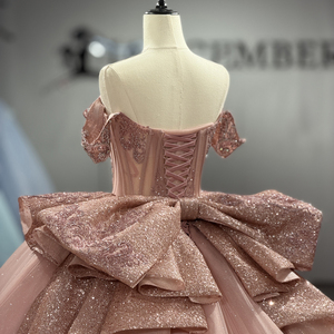 Robe de Quinceañera élégante en or rose Dy1553, style corset cœur, avec appliques de sequins, robe bouffante, taille à volants, pour bal de promo et soirée Jancember - Product Image 5