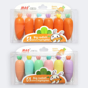 Ensemble de surligneurs <span class=keywords><strong>Carotte</strong></span> Mini pour Élèves du Primaire, Cadeau pour Enfants, Marqueurs Surligneurs 6 Couleurs de Haute Qualité, Couleurs Bonbon, PVC - Product Image 1