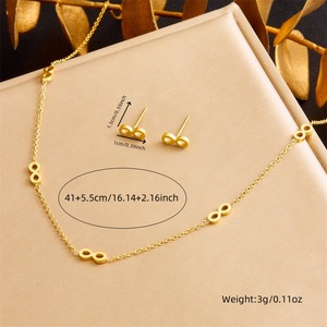 Gold Plated Stainless Steel Figure 8 Necklace Earring Set Unisex Fashion Jewelry - Product Image 4