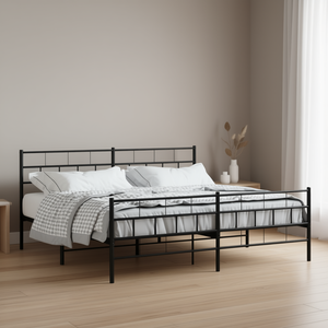 <b>Black</b> Powder Coated Full Metal Bed <b>Frame</b> Elegant Steel Bed Bedroom Furniture - Product Image 2