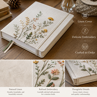 Carnet d'étudiant à couverture rigide en tissu brodé de fleurs avec logo personnalisé et 160 pages