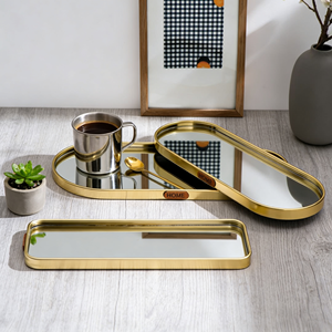 Plateaux en métal miroir nordiques ovales et rectangulaires pour bijoux, maquillage, décoration <span class=keywords><strong>murale</strong></span> et intérieure - Product Image 1