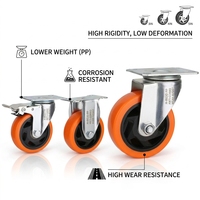 Moyennes roulettes orange pivotantes de 4 pouces pour usage mobilier Roues universelles en plastique PVC Roulettes rotatives à plaque galvanisée