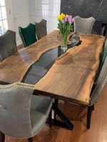 Table de salle à manger personnalisée en bois de noyer massif pour villa, restaurant, hôtel, cuisine, avec dalle en résine époxy faite à la main et coquillages