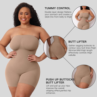 Body sculptant sans bretelles et sans coutures, une pièce, mi-cuisse, double couche, effet ventre plat et rehausseur de fesses