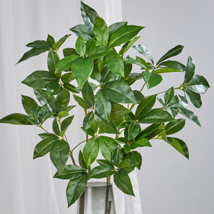 Branche artificielle d'arbre parapluie 75 cm, fausse plante Schefflera Variegata, feuillage vert et blanc, 3 tiges pour la décoration de la maison, du bureau ou du vase - Product Image 4