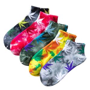 Logo personalizzato Graphic Women Cotton Tie Dye Cute Fashion Pot Leaf Plant Weed Socks Men caviglia - Product Image 3