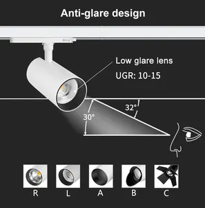 CRI90 Anti Glare Flicker Free Smart Dimmable Focus Adjustable Led Track Light 20w
