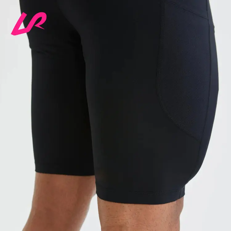 Shorts de fitness masculino de poliéster/elastano com logotipo personalizado, leggings de compressão de secagem rápida, roupa de atividade respirável