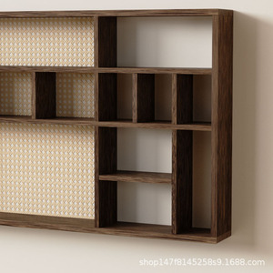 Wall Mounted Solid Wood Display <b>Shelf</b> 102x56cm Large Capacity Tea Storage <b>Rack</b> For Tea Room - Product Image 4