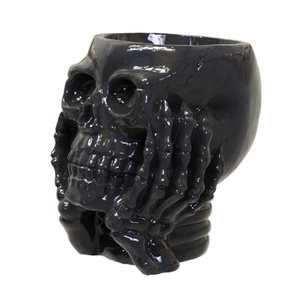 Verres à shot en céramique personnalisés, motif mexicain Jour des Morts, squelette noir couvrant le visage, pour Halloween, style Talavera - Product Image 1
