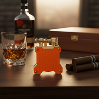 Briquet de table JIFENG JF-118 classique de luxe, grande taille, en métal, rechargeable au butane, à flamme unique, pour cigares et cigarettes, livré en coffret cadeau