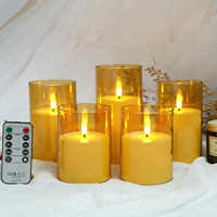 Bougie pilier LED sans flamme personnalisée 3 pièces, couleur unie, verre simulé transparent, décoration, effet vacillant, télécommande, OEM ODM, usine