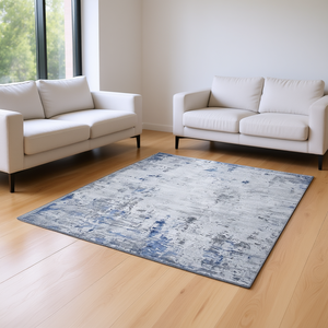 Tappeto astratto Marfi Collection 6X9 rettangolare argento blu antiscivolo, realizzato a macchina per casa, ufficio, camera da letto, soggiorno - Product Image 2