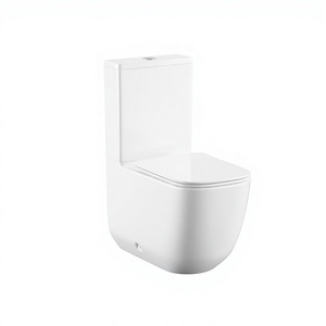 WC moderne écologique en céramique deux pièces avec système de chasse d'eau Tornado, paroi arrière facile à nettoyer pour hôtels, accessoires blancs - Product Image 4