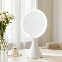 Miroir de maquillage LED en alliage ABS durable avec verre, lumière tactile à intensité variable, 3 couleurs, rotatif, blanc et rose, deux couleurs