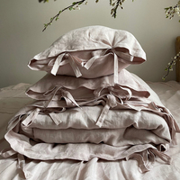 Housse de couette en lin biologique français de luxe sur mesure, taille Queen ou King, avec liens, taie d'oreiller, ensemble de literie en lin pur