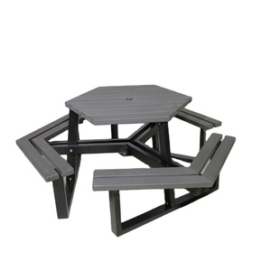 Mobili per esterni WPC tavolo in <span class=keywords><strong>legno</strong></span> con sedia al di fuori del ristorante <span class=keywords><strong>giardino</strong></span> Patio 6 posti tavolo da Picnic <span class=keywords><strong>panca</strong></span> con foro ombrello - Product Image 4