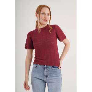 Blusa de Punto Borgoña al por Mayor con Mangas Cortas, Estampado, Talla Grande, Estilo Casual-Formal para Otoño e Invierno - Product Image 3