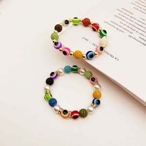 Bracelet élastique œil porte-bonheur coloré, imitation perle, pierre volcanique, bijoux perlés, cadeau unisexe, origine Yiwu - Product Image 5