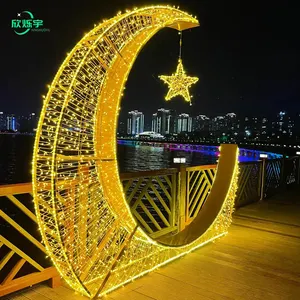 Ramadán al aire libre Decoración Tema Led Metal Luz Impermeable Led Vacaciones 3D Luna Motivo Luz