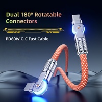 Haute qualité double 180 °   Câble de charge rotatif USB-C vers Type-C PD 60W tressé pour transfert de données et charge rapide pour iPhone 17