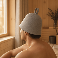Chapeau de sauna en feutre de laine pure épaisse gris chiné, respirant et résistant à la chaleur, fait main avec logo personnalisé pour spa et hammam