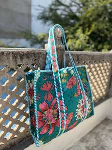 Bolso de Mano de Algodón Acolchado con Estampado Étnico, Bolso de Hombro Reutilizable para Compras y Viajes - Product Image 3