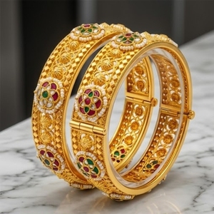 Bracelets en argent 925 plaqué or, style antique, bijoux ethniques traditionnels pour femmes, pour mariage et fête, certifiés par le Hall Mark - Product Image 3