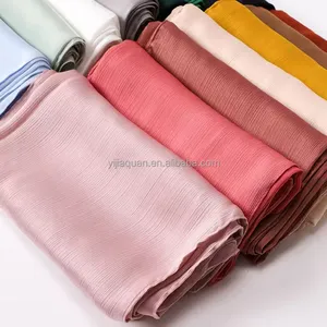 Luxury Satin Silk Hijab Scarf Crinkle Effect Solid Color Long Ethnic Customizable Logo Plaid Muslim Shawl Echarpe Foulard Gift